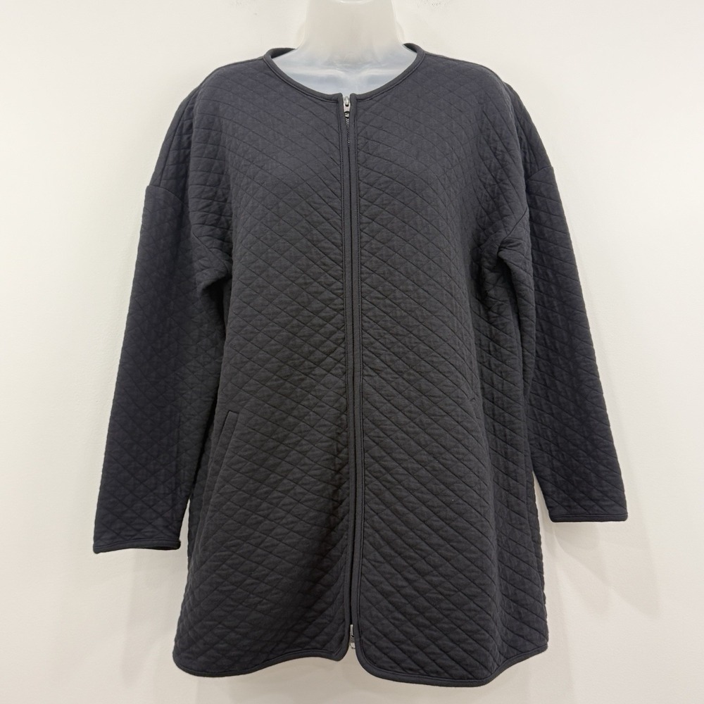 Eileen Fisher Organic Cotton Full Zip Jacket PL Black Minimal Classic‎ Capsule